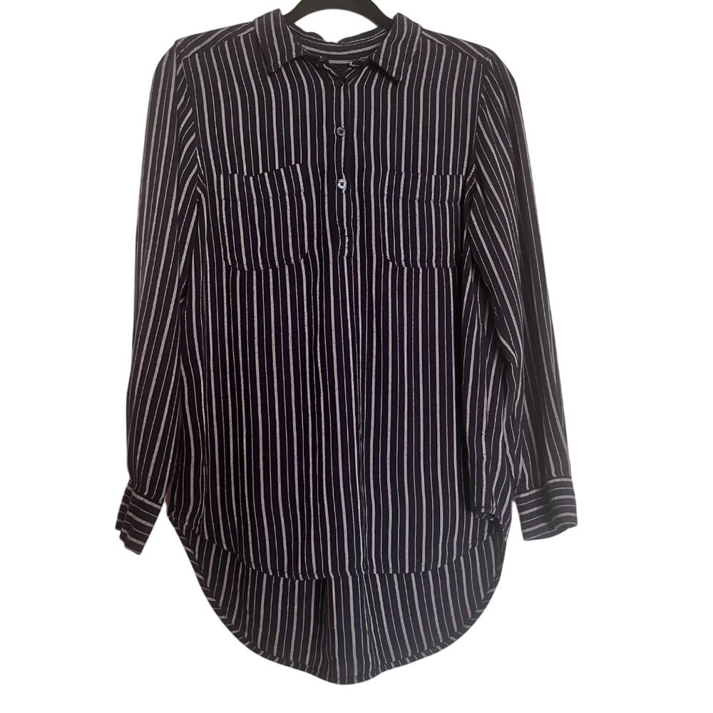 Universal Thread Womens Long Sleeve Blue Striped Collard Blouse Top Size M‎